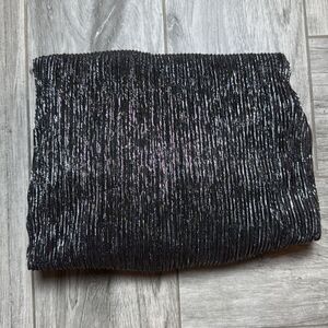 Chaus Ladies Metallic Silver Black Cinched Waist Batwing Sleeves Blouse Medium